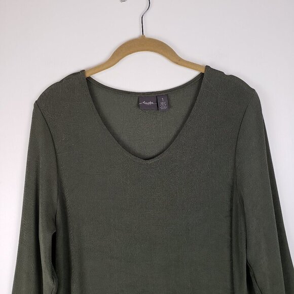 Chicos Travelers Lattice Sleeve Shift Dress Olive Green Slinky Size 1 Medium - Picture 3 of 7